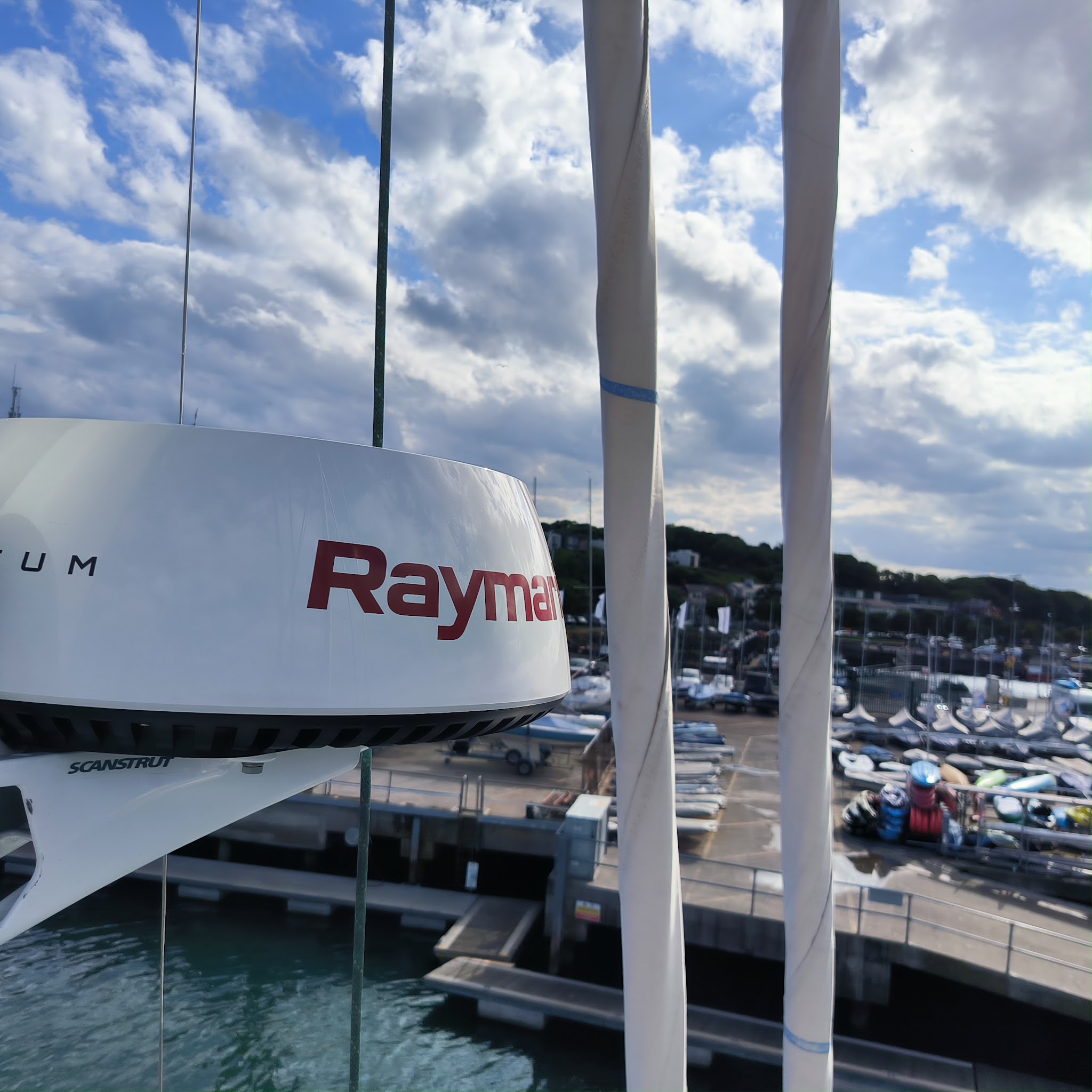 Raymarine radar dome on a mast